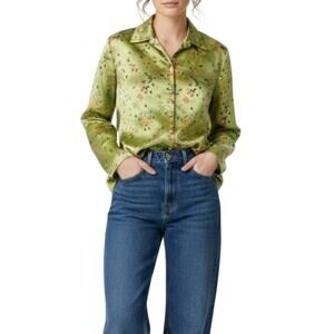 Street Fashion Vintage Chinoiserie Floral Green Satin Jacket Women's XL